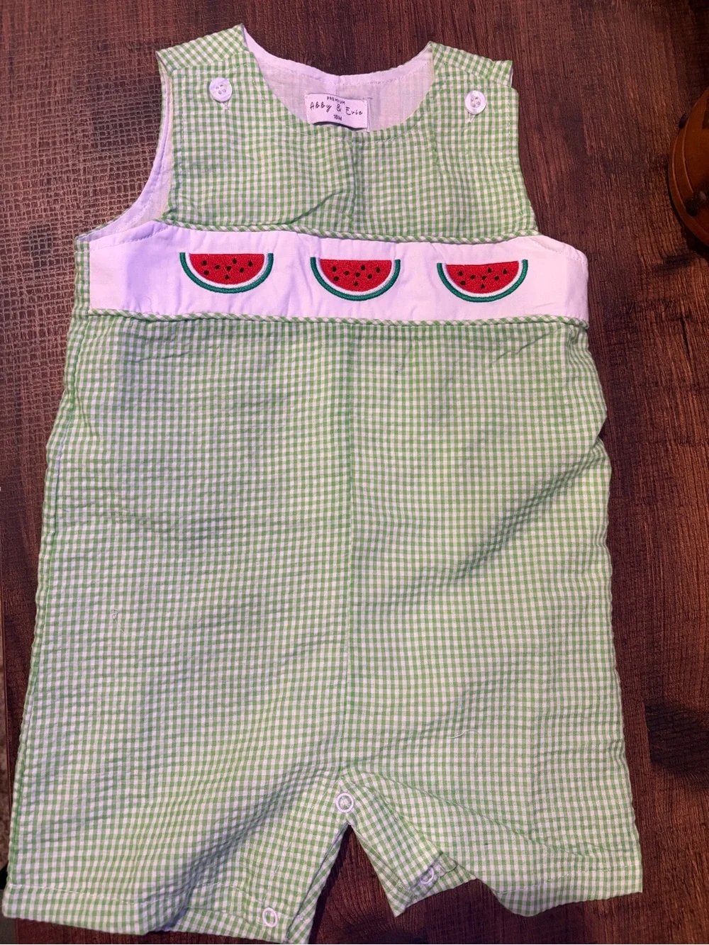 Green Gingham Watermelon Smocked Romper